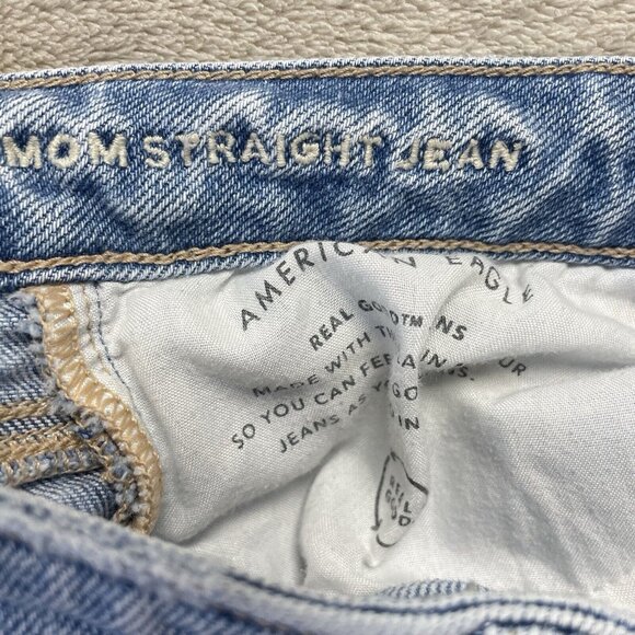 American Eagle‎ Straight Mom Jean Women's 8 Long Blue High Rise Distressed Denim - Picture 4 of 14